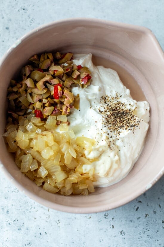 yogurt, olives, onions