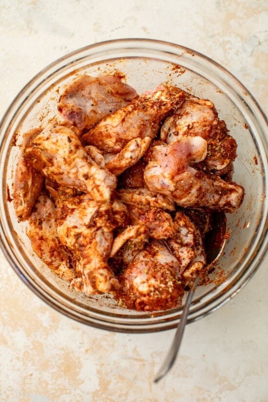 chicken wings with buffalo marinade.