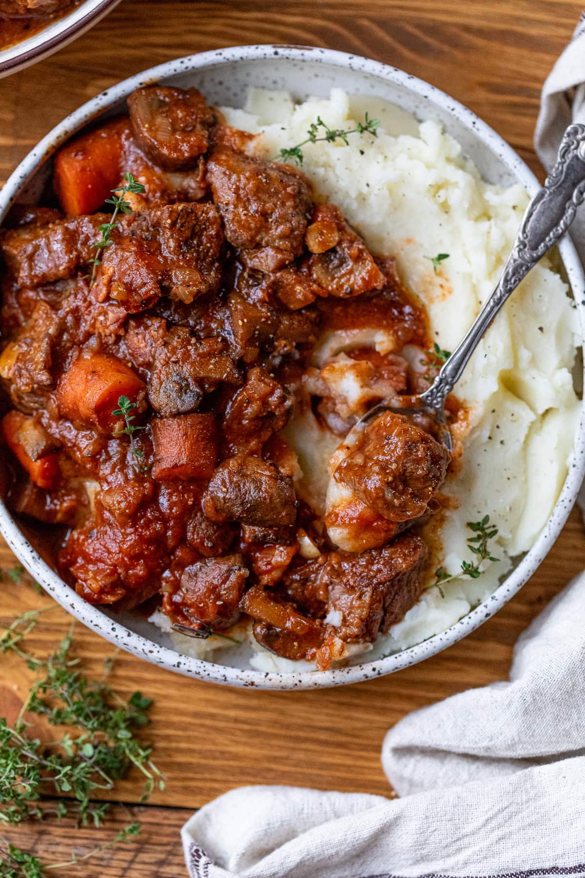 Beef Bourguignon with mashed potatoes