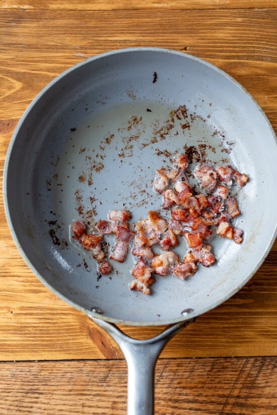 Cook bacon in a skillet.
