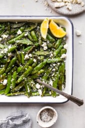 Charred Sugar Snap Peas with Lemon and Feta