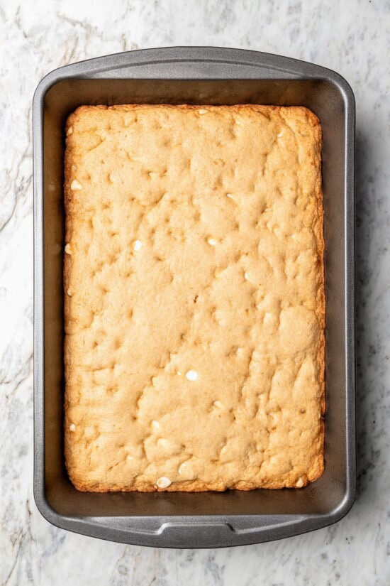 Overhead view of baked sugar cookie crust for fruit pizza