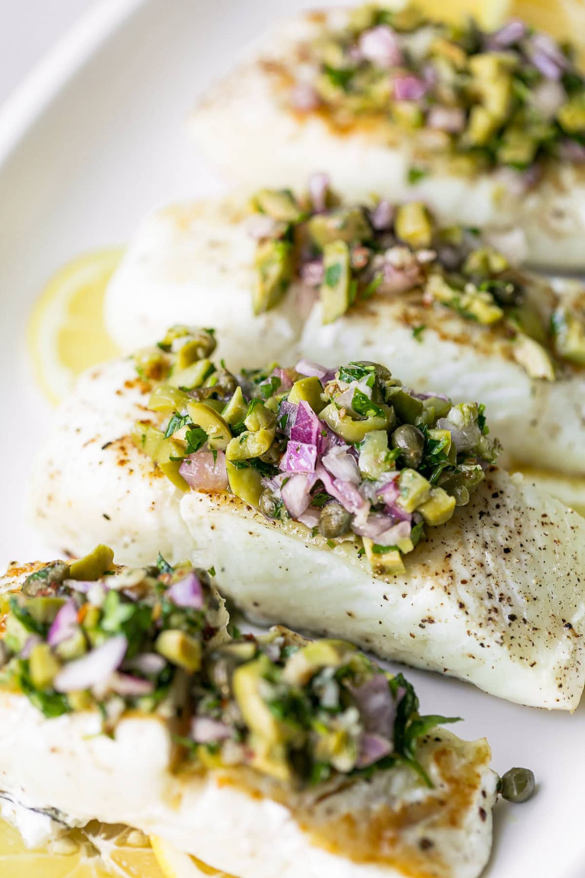 Pan Seared Fish with Olive Chimichurri