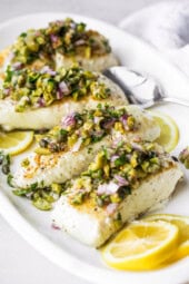 Pan Seared Fish with Olive Chimichurri