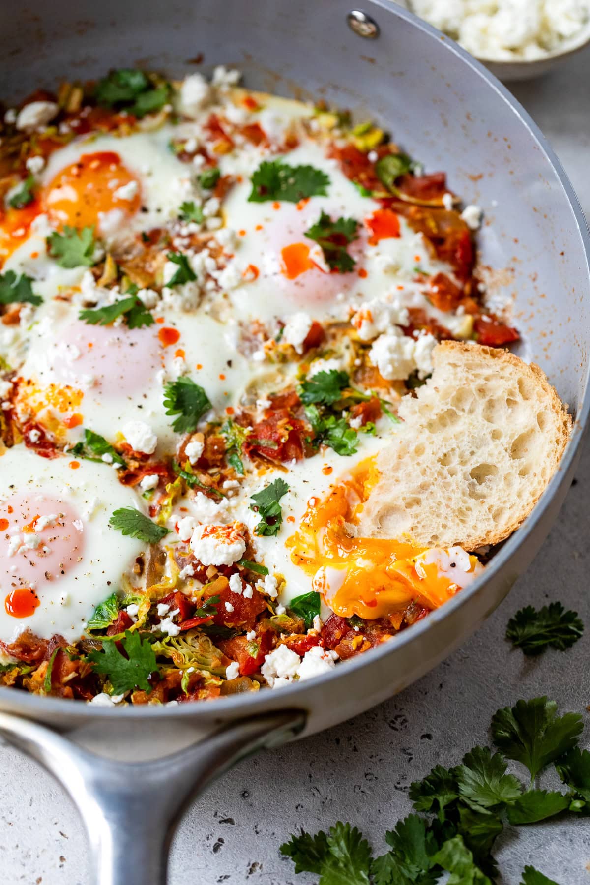 Shakshuka with Brussels Sprouts and Feta Cheese