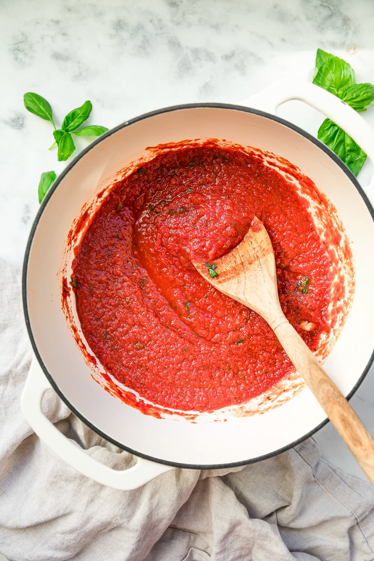 Pot of tomato sauce.