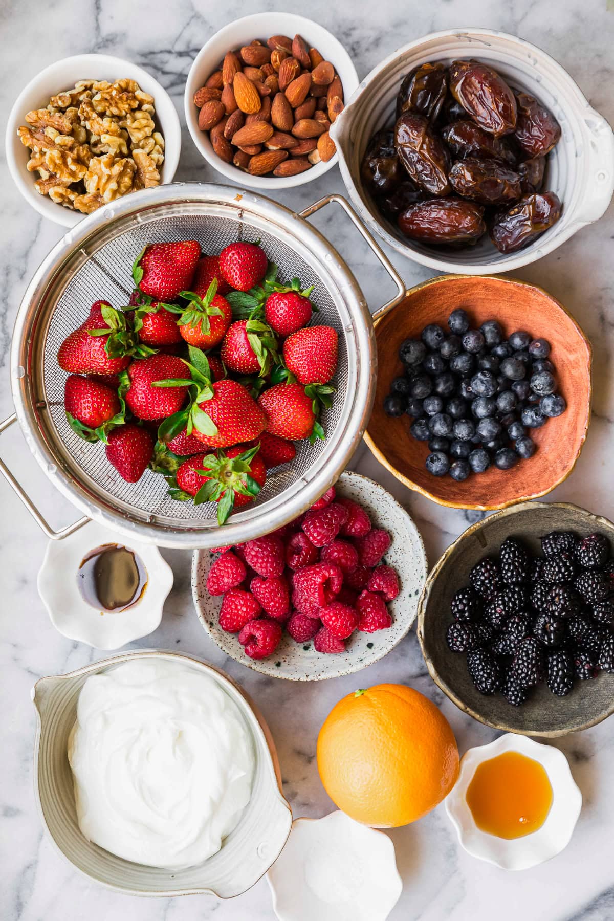 berries, yogurt, dates and nuts