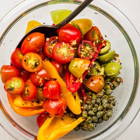 tomatoes, olives, capers, peppers