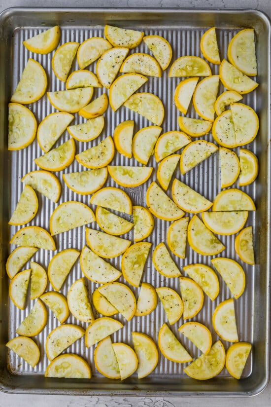 Yellow Squash on a sheet pan