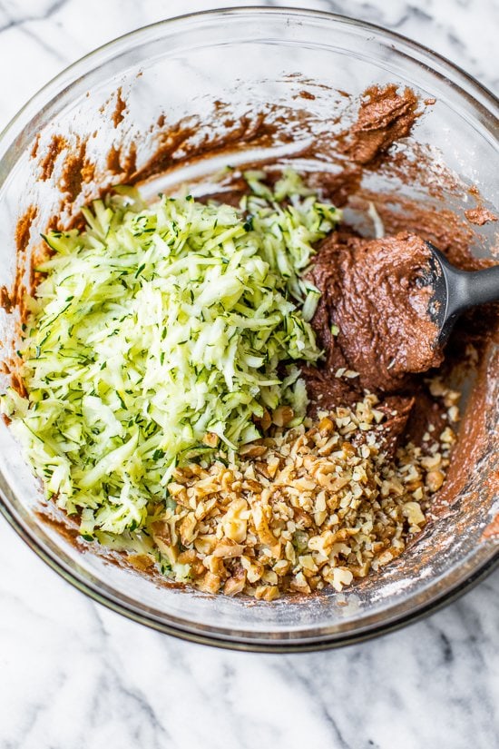 Chocolate Zucchini Bread batter in a bowl.