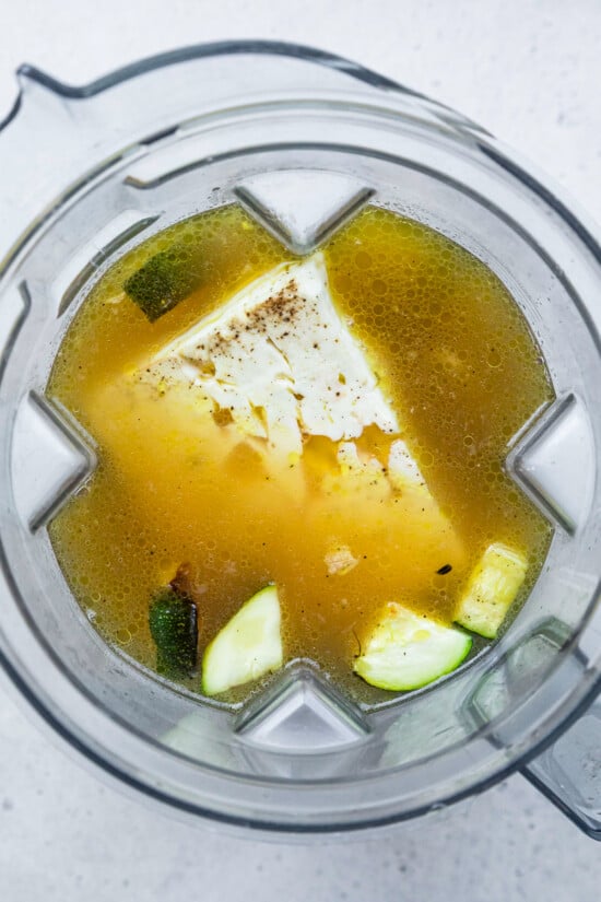 blender with zucchini and feta