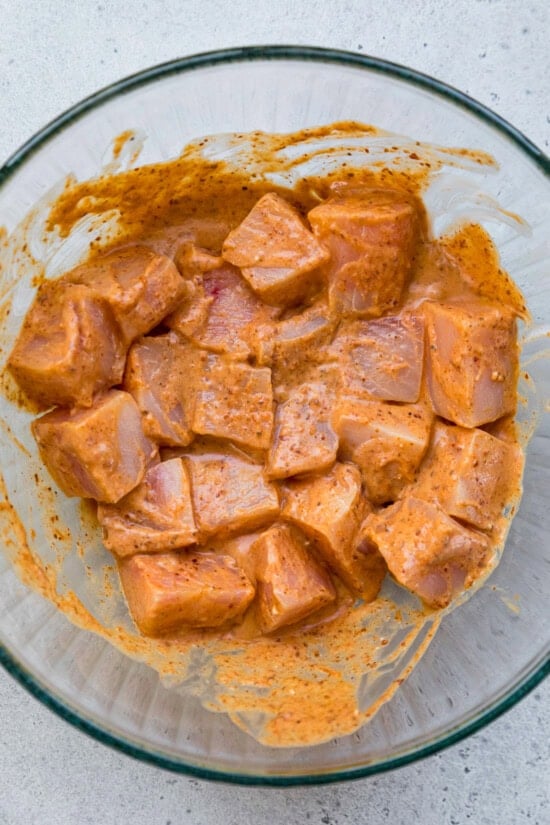 marinate the swordfish cubes