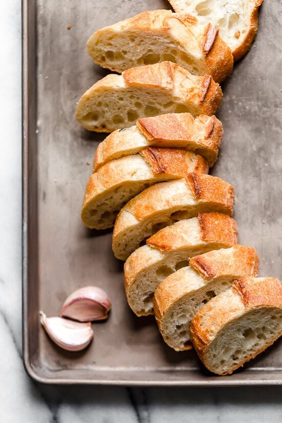 Sliced French bread with garlic