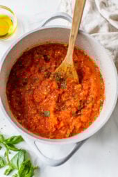 Garden Tomato Sauce in a pot.