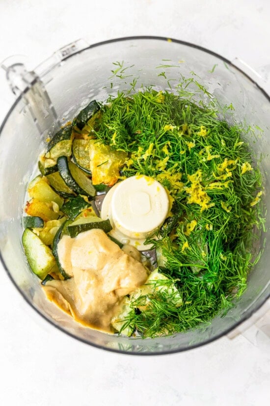 Food processor with zucchini and tahini