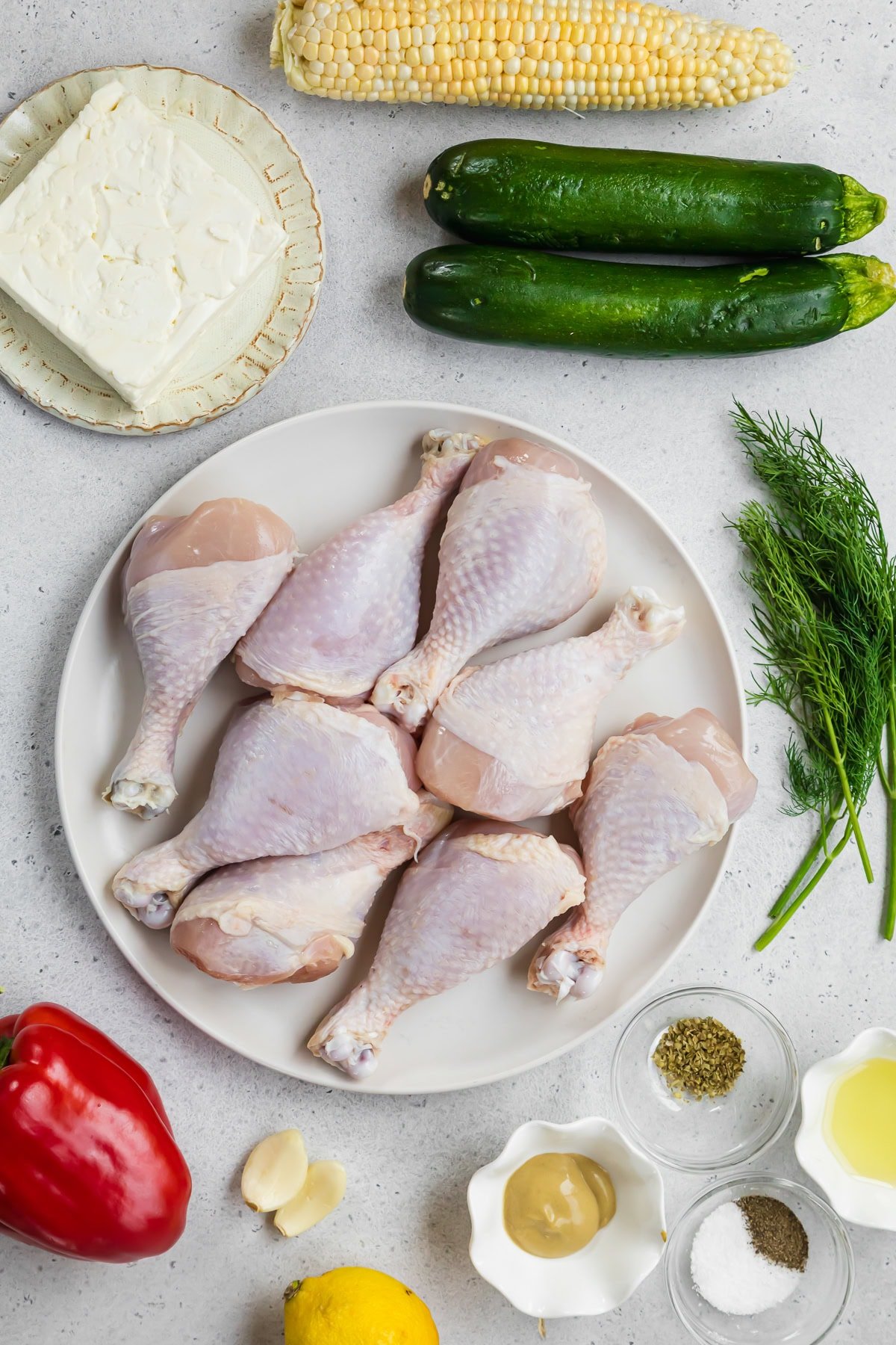Chicken Drumsticks with Zucchini, Bell Pepper and Corn