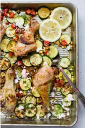 Sheet Pan Chicken with Zucchini Corn Feta