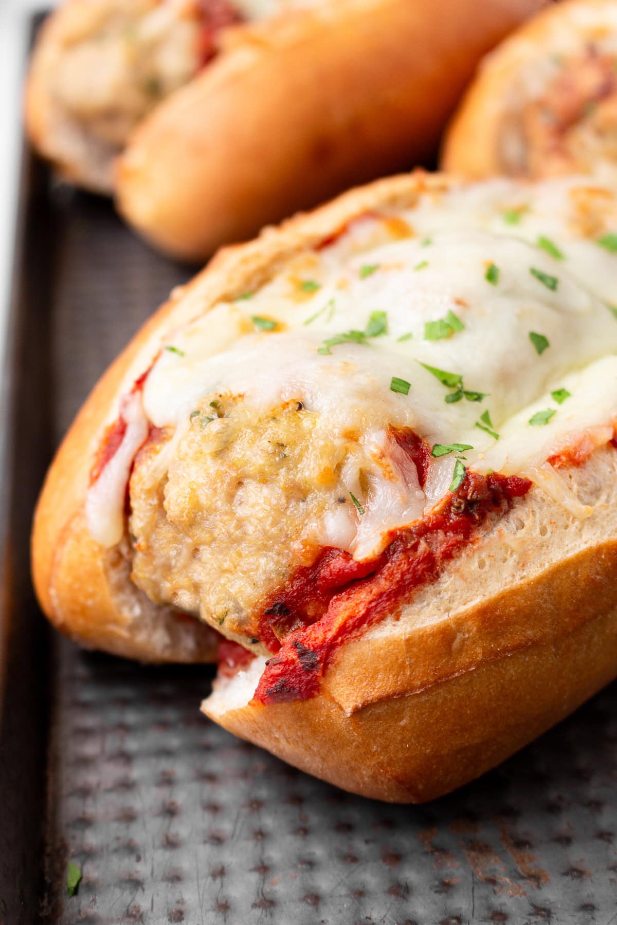 Air Fryer Meatball Sub close up