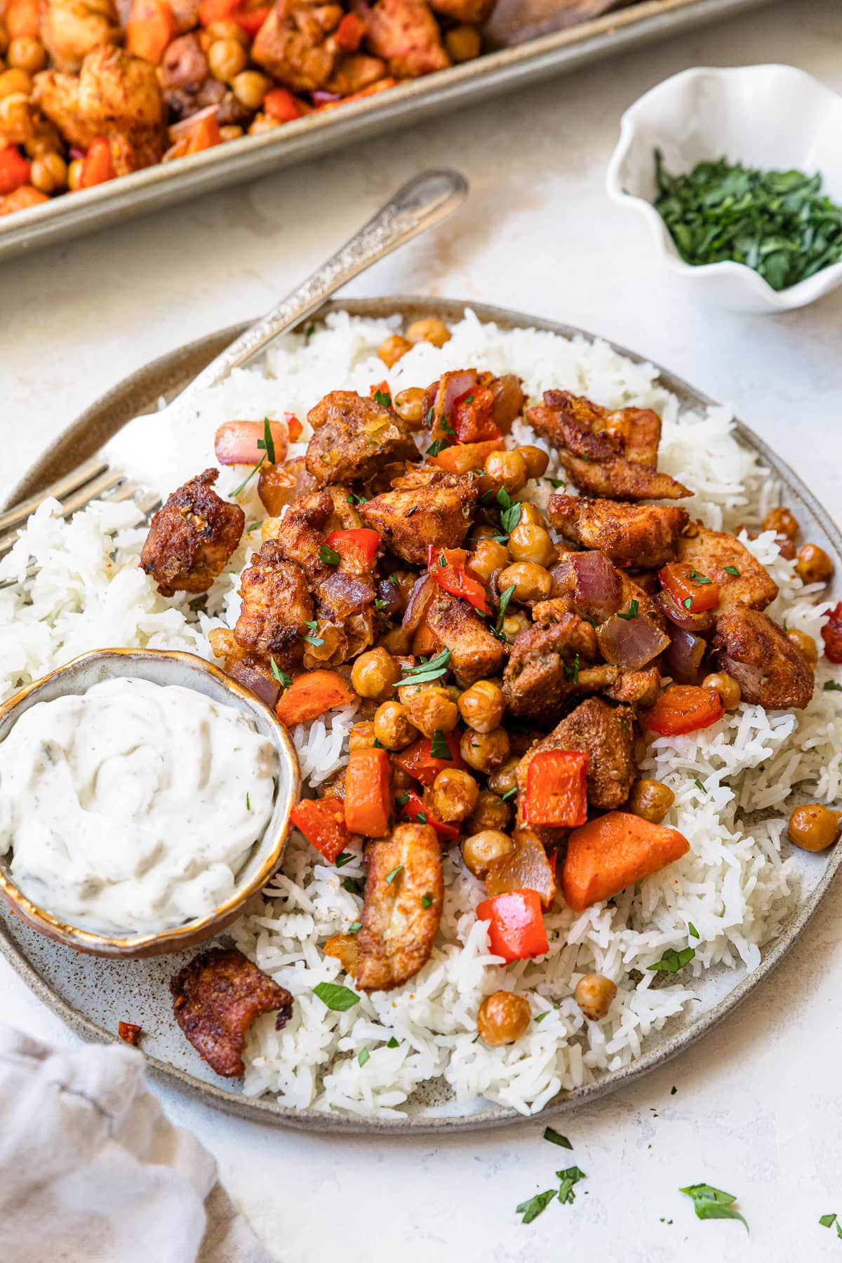 Chicken Shawarma and Veggies on a Sheet Pan
