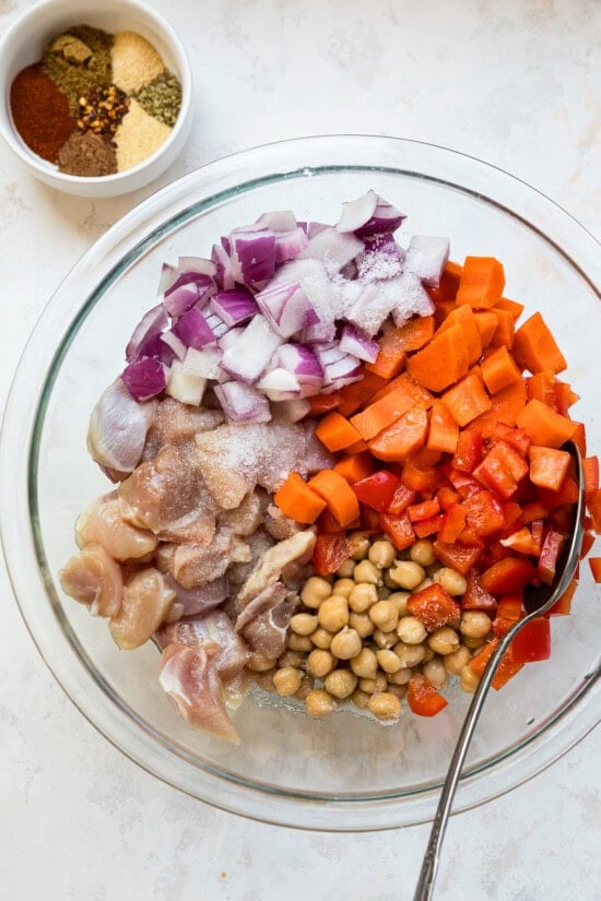 Place everything in a bowl and season.