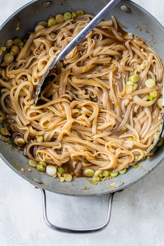 noodles in pan