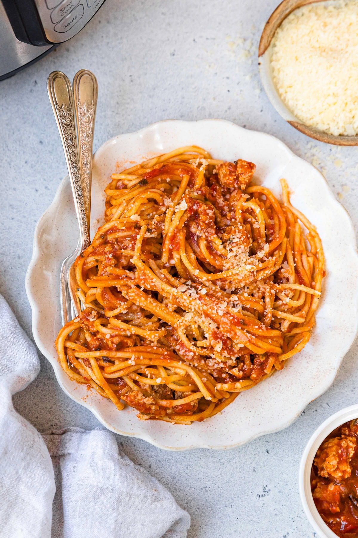 Instant Pot Spaghetti on a plate