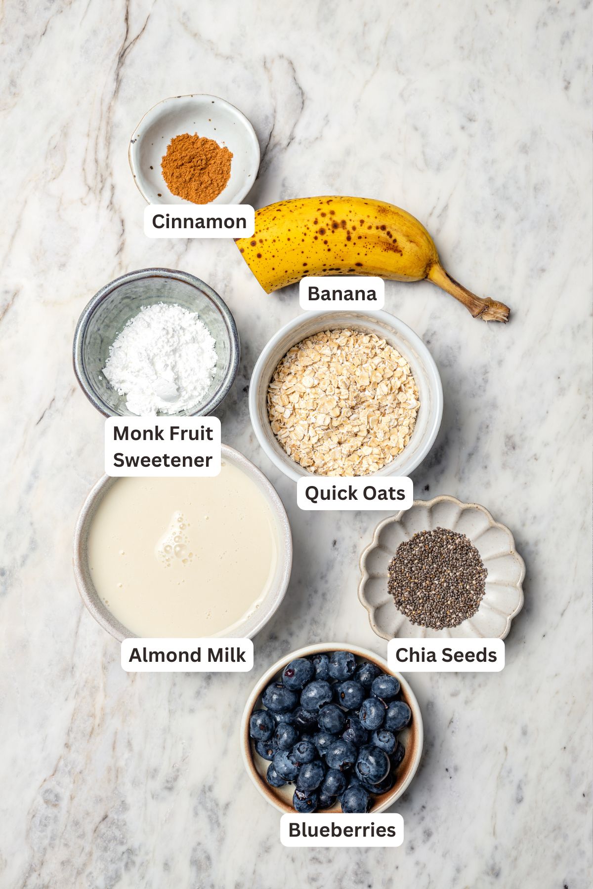 Overhead view of ingredients for overnight oats
