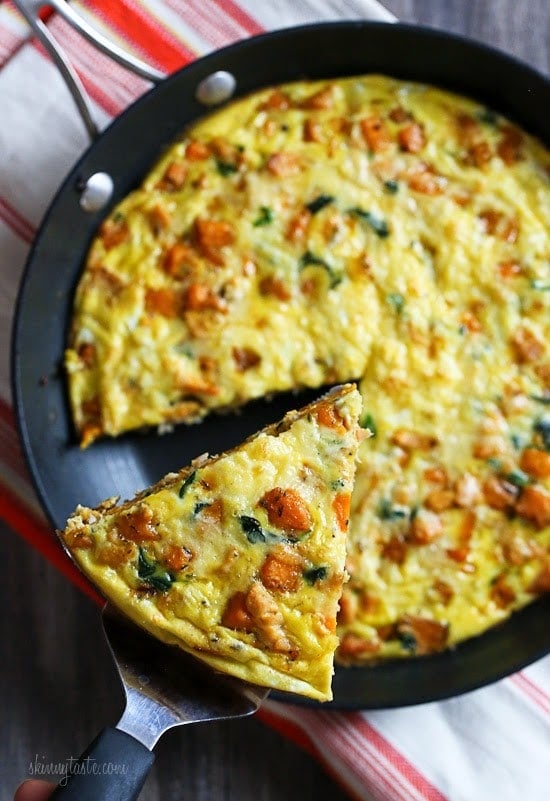 Leftover turkey, sweet potatoes, spinach and Gruyere cheese – trust me, you'll want to save some Thanksgiving turkey because this breakfast frittata is SO good!