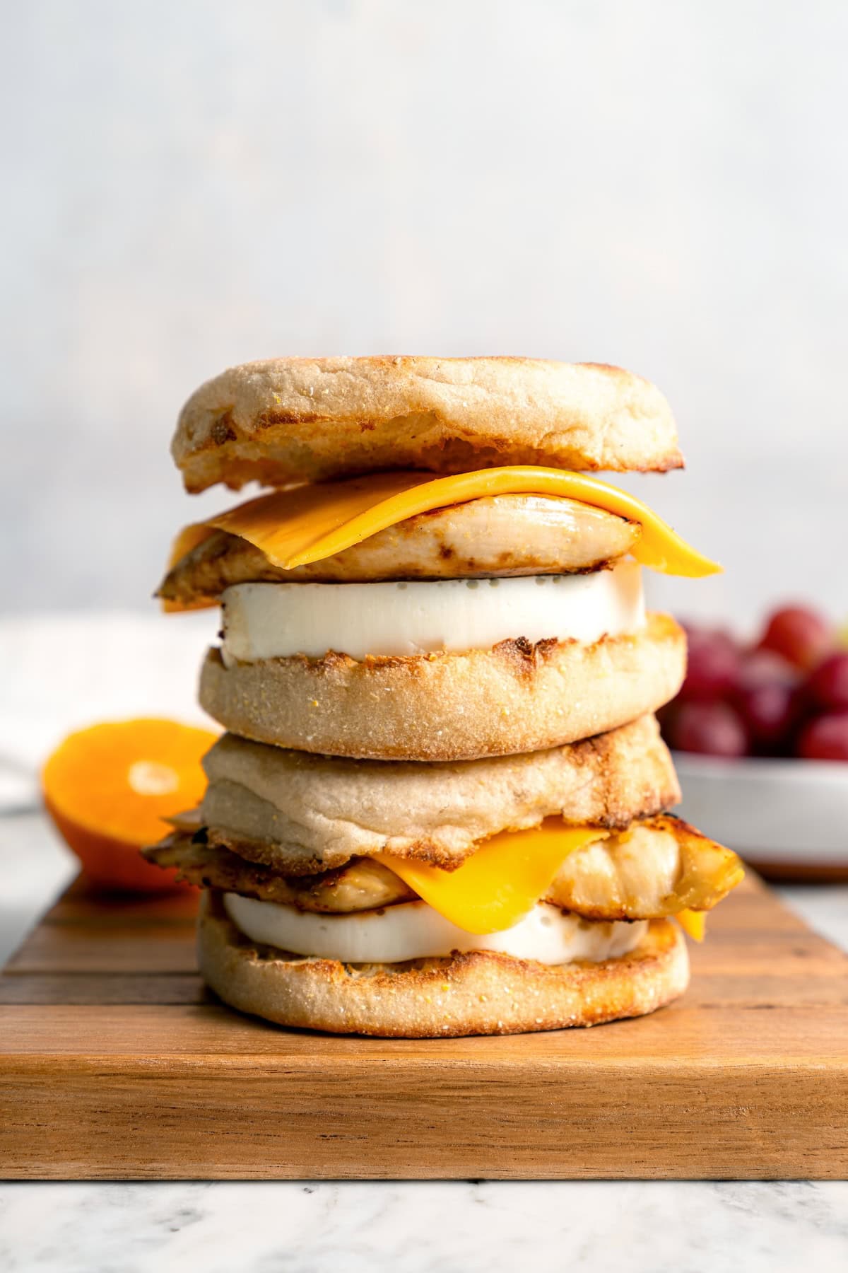 Stack of two copycat Chick-fil-A egg white grill sandwiches.