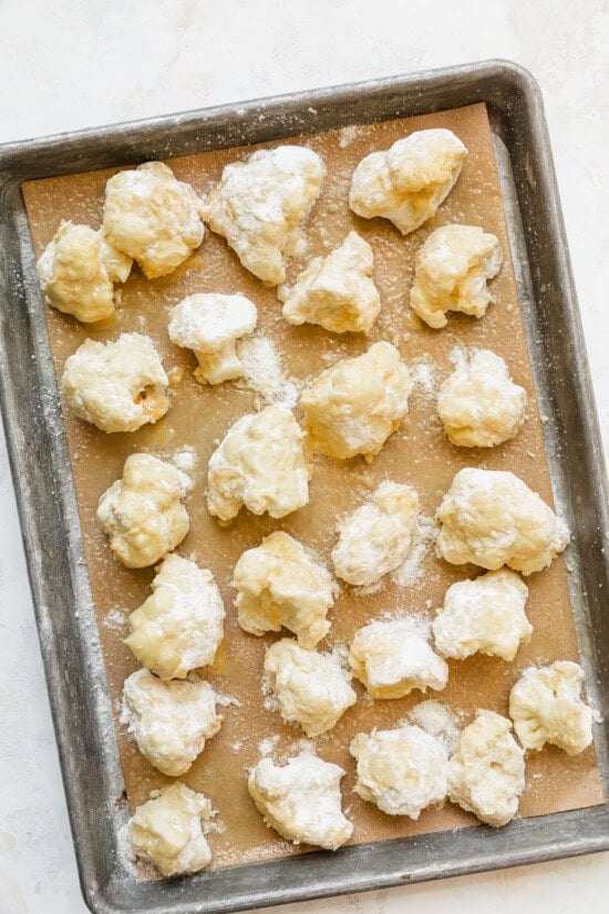 cauliflower pieces coated in egg and flour