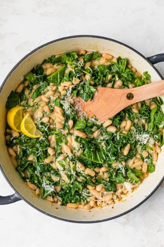 finish beans and greens with parmesan and cheese
