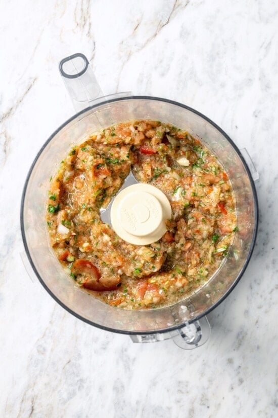 Vegetables in food processor.