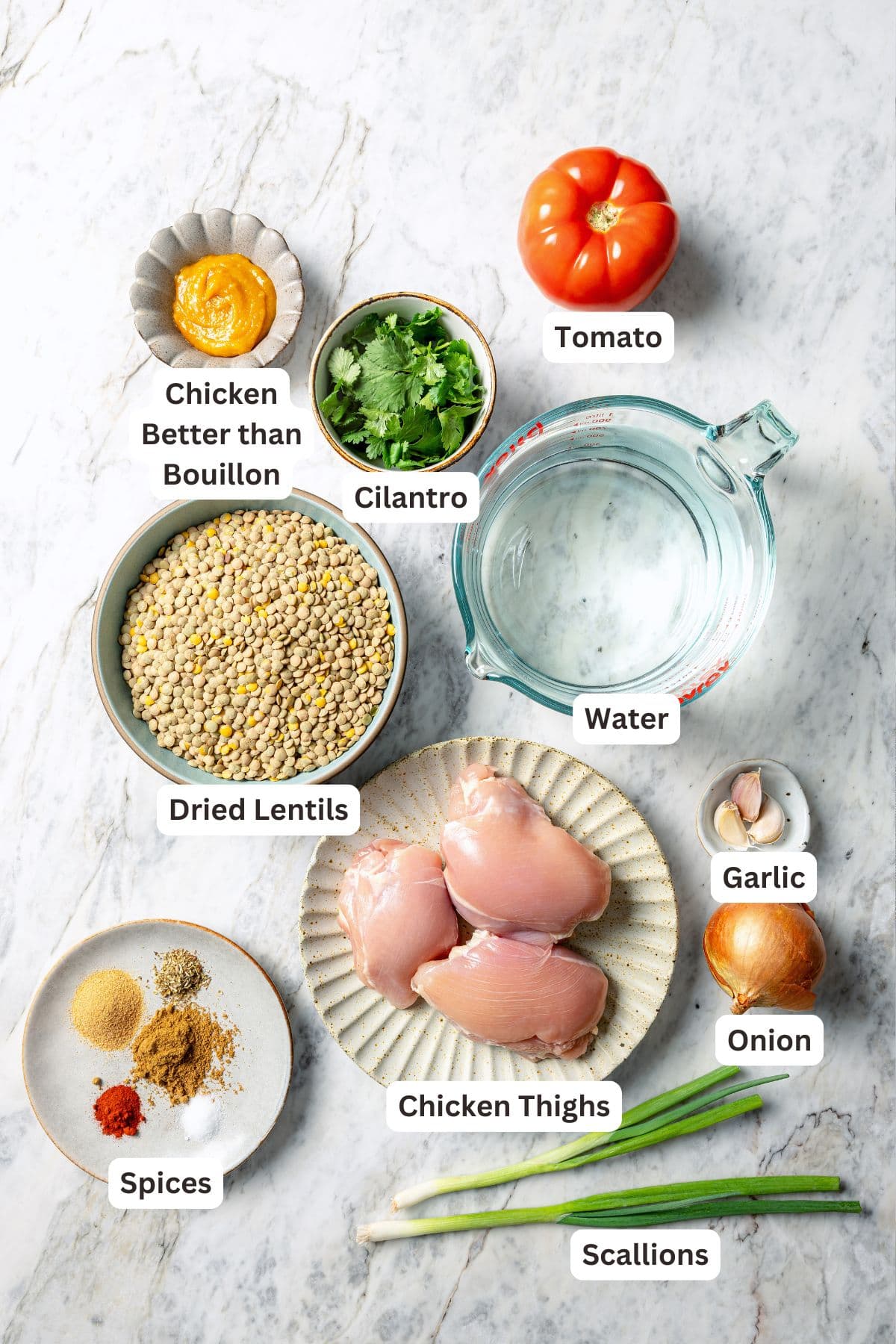 Ingredients for chicken lentil soup.