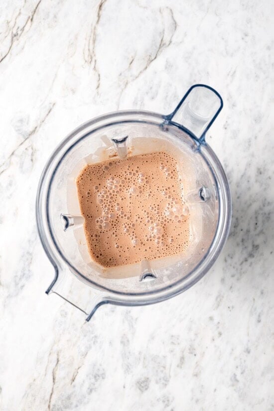 Chocolate crepe batter in blender.