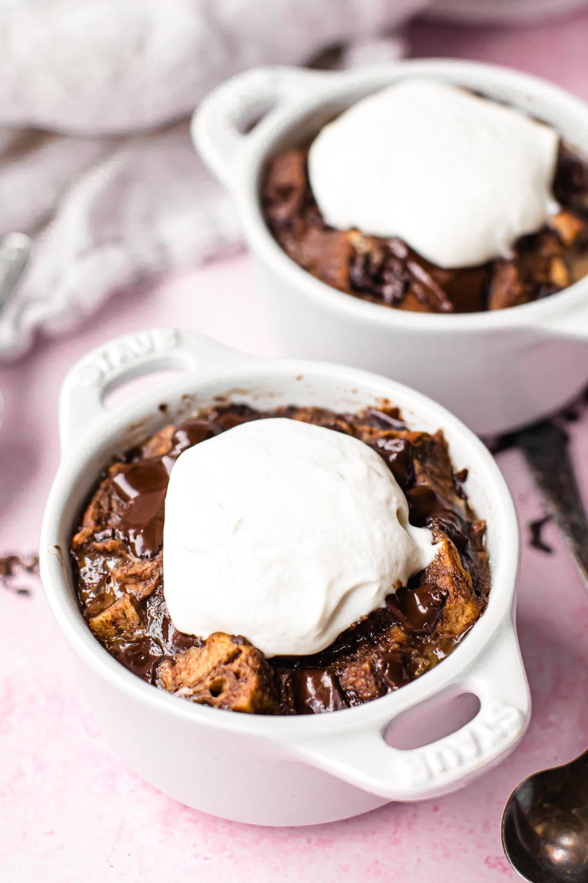 Dark Chocolate Bread Pudding with whipped cream