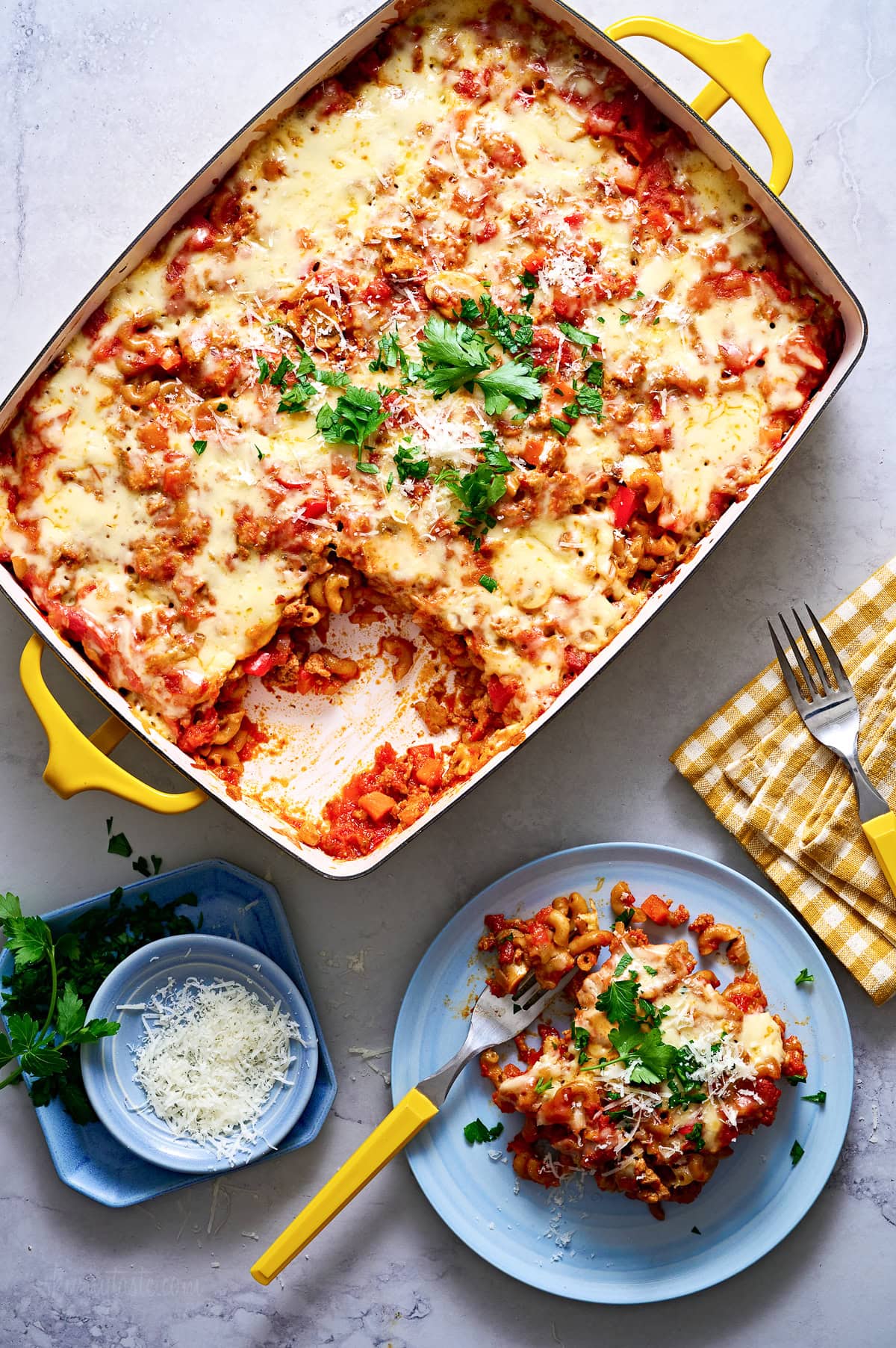 Macaroni Casserole with a plate