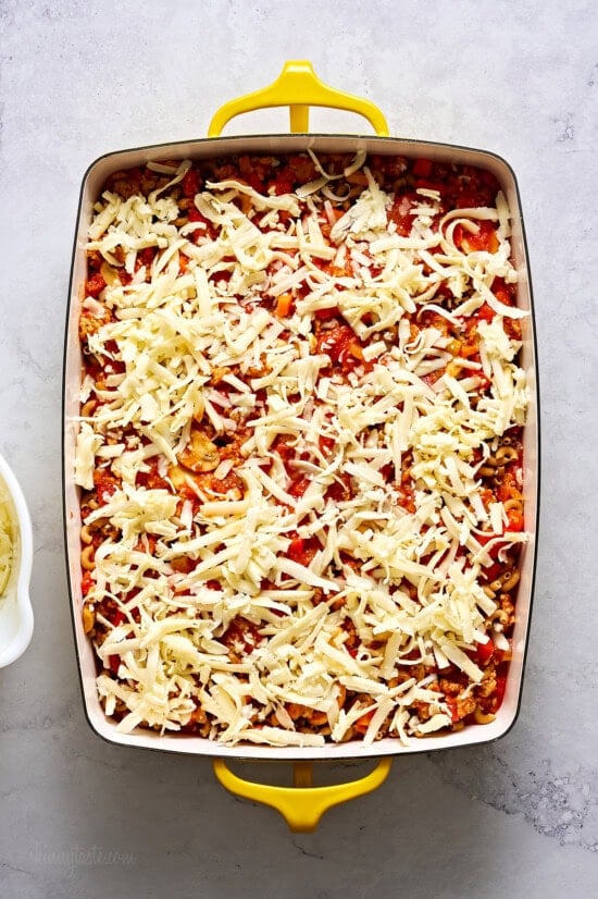 Macaroni Casserole with shredded cheese
