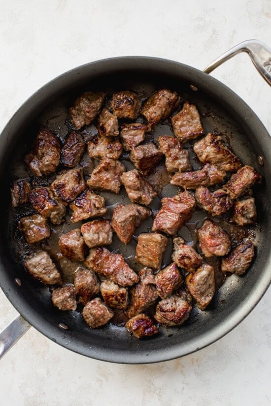 Browning beef in skillet