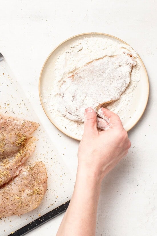 flour the chicken cutlets