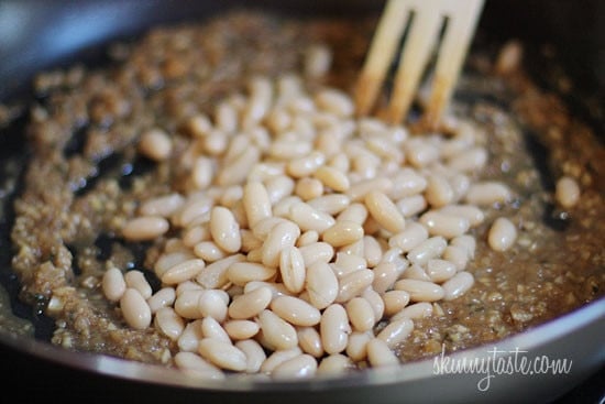 saute the beans with onion and balsamic
