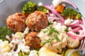 Sheet Pan Mediterranean Meatball Bowls with Roasted Vegetables