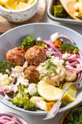 Sheet Pan Mediterranean Meatball Bowls