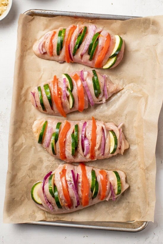 Hasselback Chicken filled with zucchini and tomato