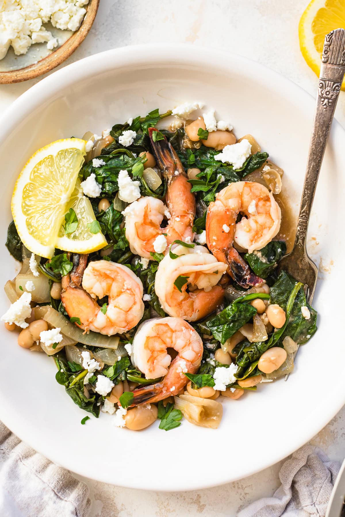 Shrimp and White Beans with Spinach and Feta