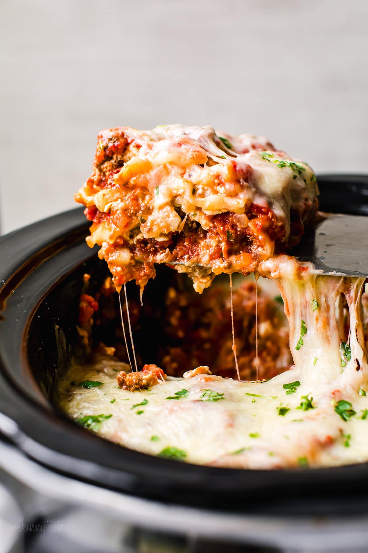 Slow Cooker Lasagna with a cheese pull