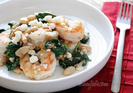 Tuscan White Beans with Spinach, Shrimp and Feta