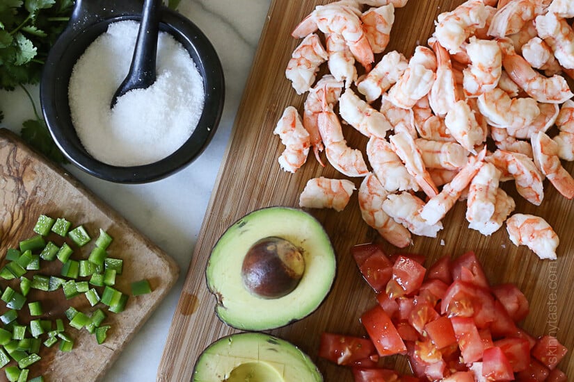 Ingredients for Zesty Lime Shrimp and Avocado Salad