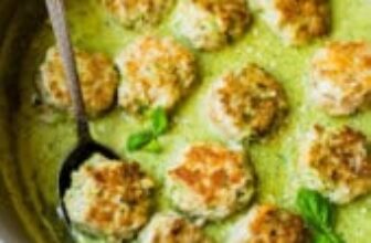 Chicken Meatballs with Pesto White Bean Puree