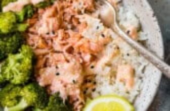 Smashed Salmon Broccoli Rice Bowls (Sheet Pan Dinner)