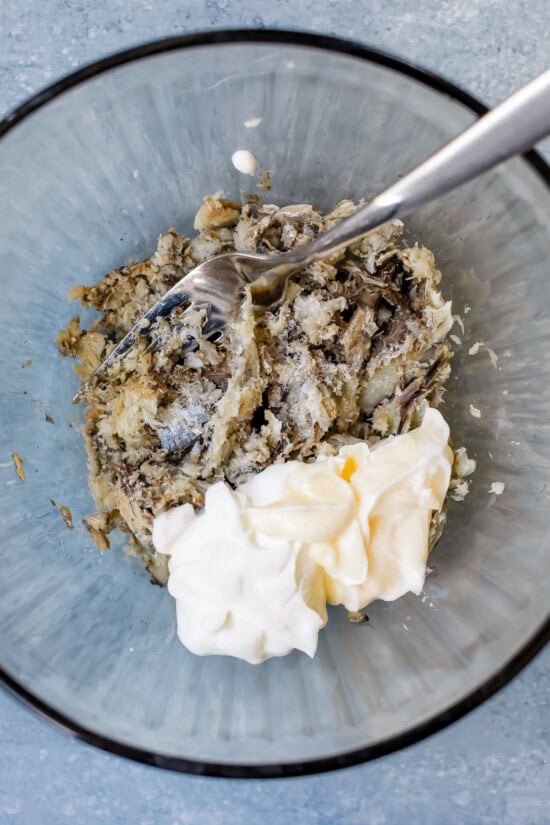 Sardines and mayo in a bowl